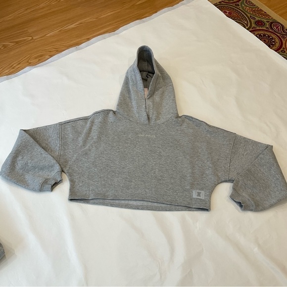 NWT Savage x Fenty Xssential Crop Hoodie Pullover Embroidered Logo Grey Sz 8-10 - Picture 9 of 12